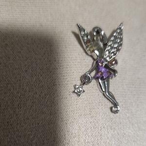 Elegant Silver Tone and Purple Fairy Pendant